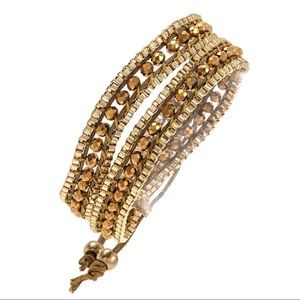 Gold and Brown Beaded Wrap Bracelet